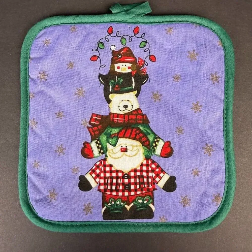 Set of 3 Cotton Christmas/Winter Pot Holders-Snowmen, Santa, Penguin, Polar Bear